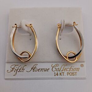 Fifth Avenue Two Tone Pierced Earrings 14 KT Post Casual Formal Festive